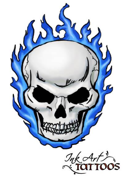 blue flaming skull tattoo flash Blue Flaming Skull Tattoo Flash