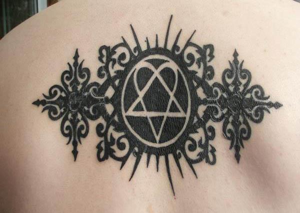 gothic pentagram back tattoo Him Heartagram Back Tattoo