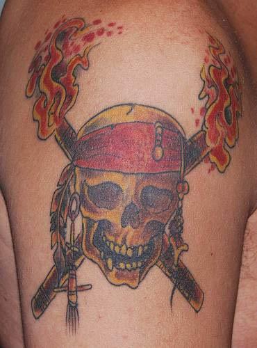 This Pirate Skull tattoo has a lot of warm fiery colors because of the 