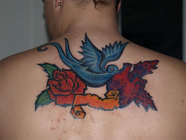 Sparrow, Rose, Heart and Banner Tattoo « Ink Art Tattoos