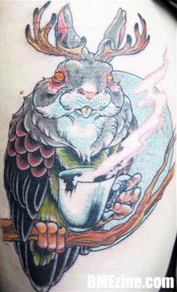 Jackalope owl coffee tattoo 14 Jackalope Tattoos: Each One Weirder Than the Last