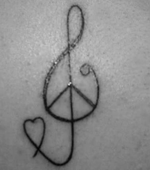 treble clef peace sign heart tattoo Peace Love and Music Tattoo
