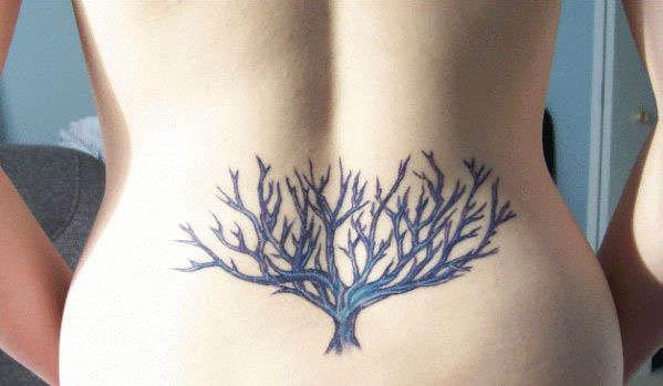 beautiful blue tree lower back tattoo Beautiful Blue Tree Lower Back Tattoo