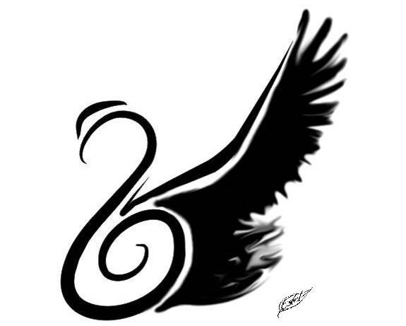 (black wing swan tattoo flash