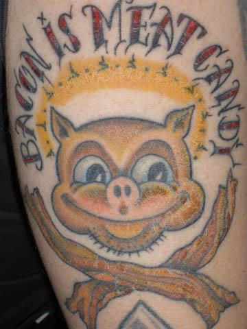 cartoon pig bacon is meat candy Bacon Tattoos Are Good For Me