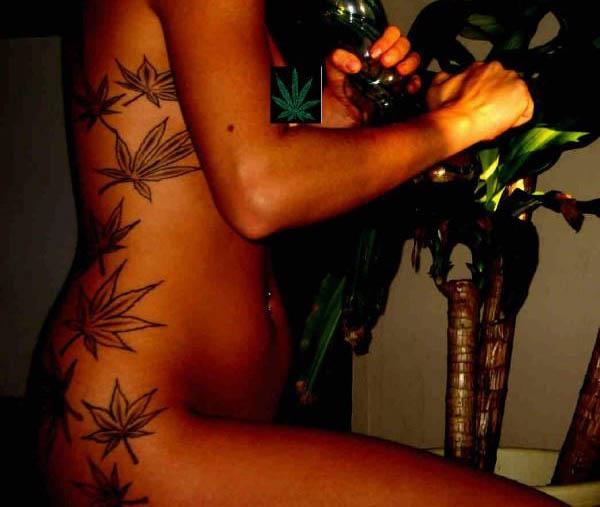 Tattoo On The Side Of Hand. Pot Leaves Side Tattoos In
