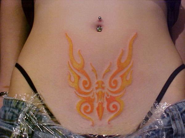 flaming orange butterfly tribal tattoo Fiery Orange Tribal Butterfly Tattoo