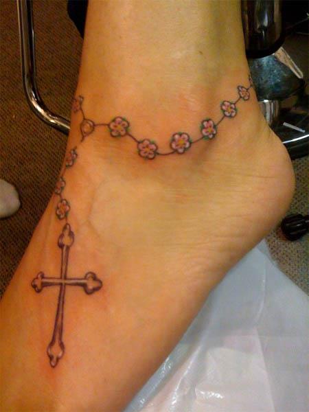 rosary cross ankle tattoo Rosary Cross Ankle Tattoo