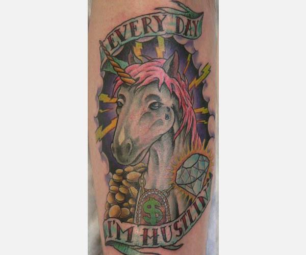 Every Day Im Hustlin Unicorn Tattoo Unbelievably Weird Unicorn Tattoos