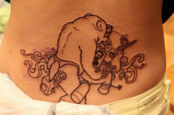 Vomiting Bear Raping a Unicorn Tattoo Unbelievably Weird Unicorn Tattoos