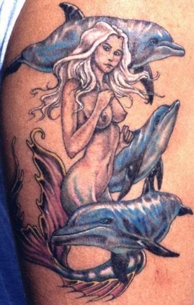 mermaid and dolphins tattoo 381x600 Mermaid & Dophins Tattoo (NSFW)