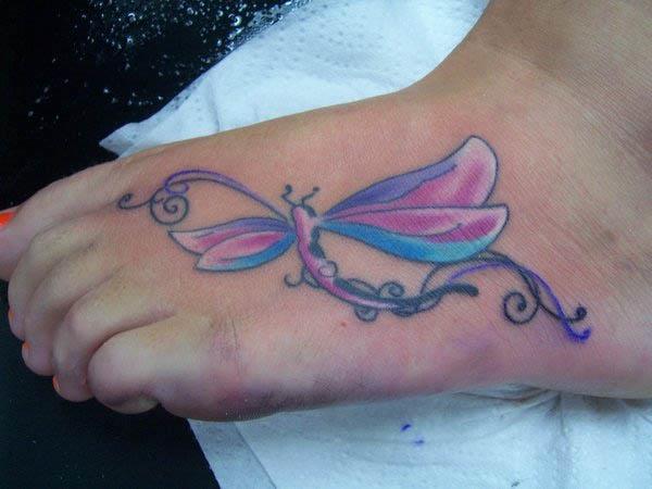 pink dragonfly foot tattoo Pink Dragonfly Foot Tattoo