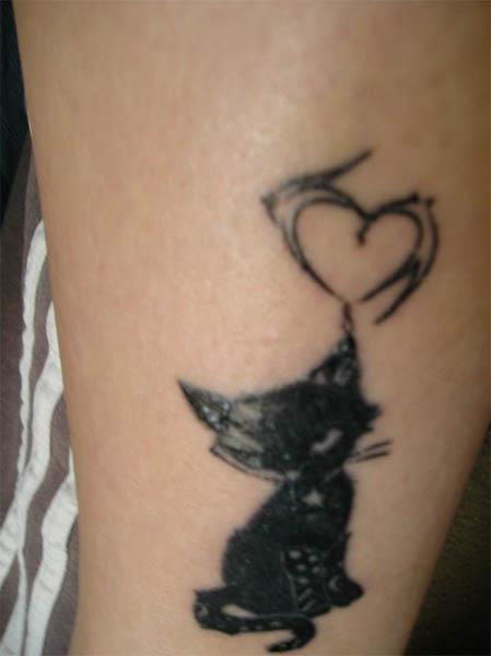 spunky black kitty with heart tattoo Spunky Black Kitty with Heart