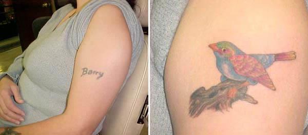 barry before bird after name coverup tattoo Clever Cover Up Tattoos After The Break Up