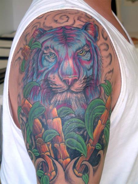 blue purple tiger tattoo Blue & Purple Tiger Tattoo