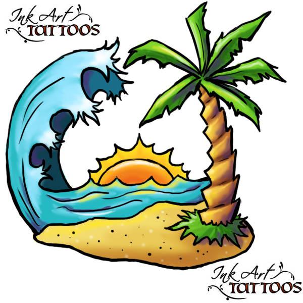 palm tree beach tattoo flash Palm Tree Tropical Island Tattoo Flash