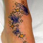 Purple Butterflies and Yellow Stars Foot Tattoo