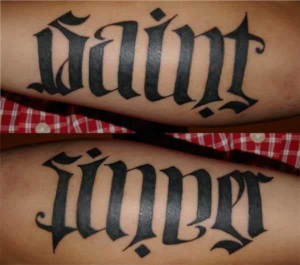 sinner saint ambigram tattoo Sinner & Saint Ambigram Tattoo