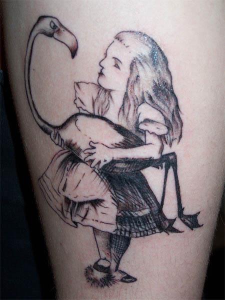 alice flamingo bird tattoo Ink in Wonderland: 25 Mad Alice in Wonderland Tattoos