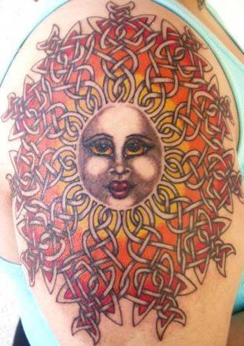 sun face celtic rays tattoo Sun Face with Celtic Rays Tattoo