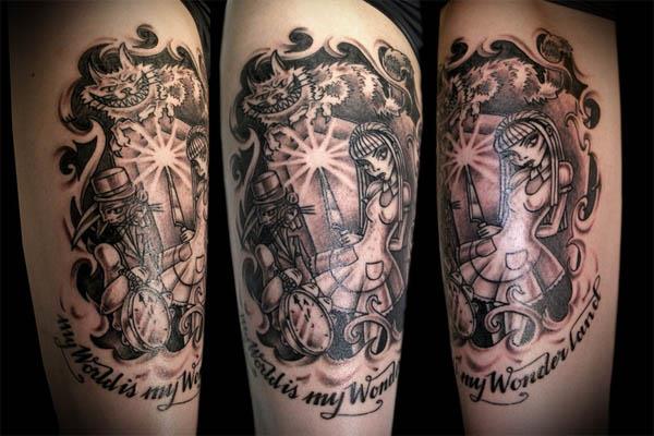 twisted alice in wonderland rabbit cheshire tattoo Ink in Wonderland: 25 Mad Alice in Wonderland Tattoos