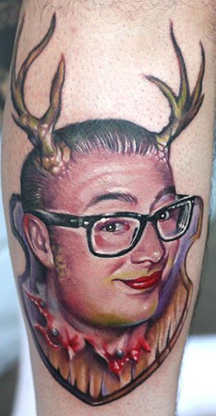 wtf Jackalope face tattoo 15 Jackalope Tattoos: Each One Weirder Than the Last