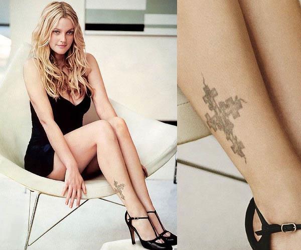 drew barrymore cross ankle tattoo Drew Barrymore Cross Ankle Tattoo